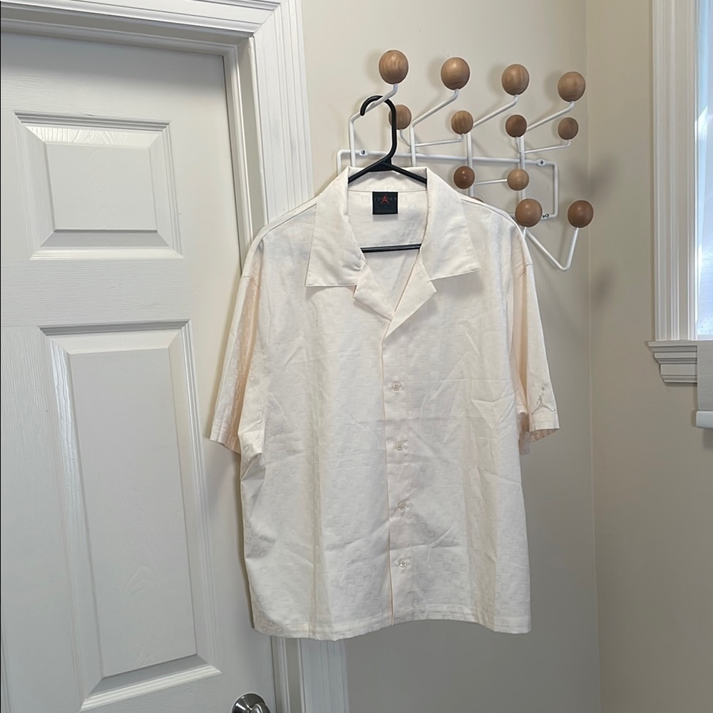 Jordan - Y2K Vintage Short Sleeve Button Down Shirt - Cream Neutral - XL
